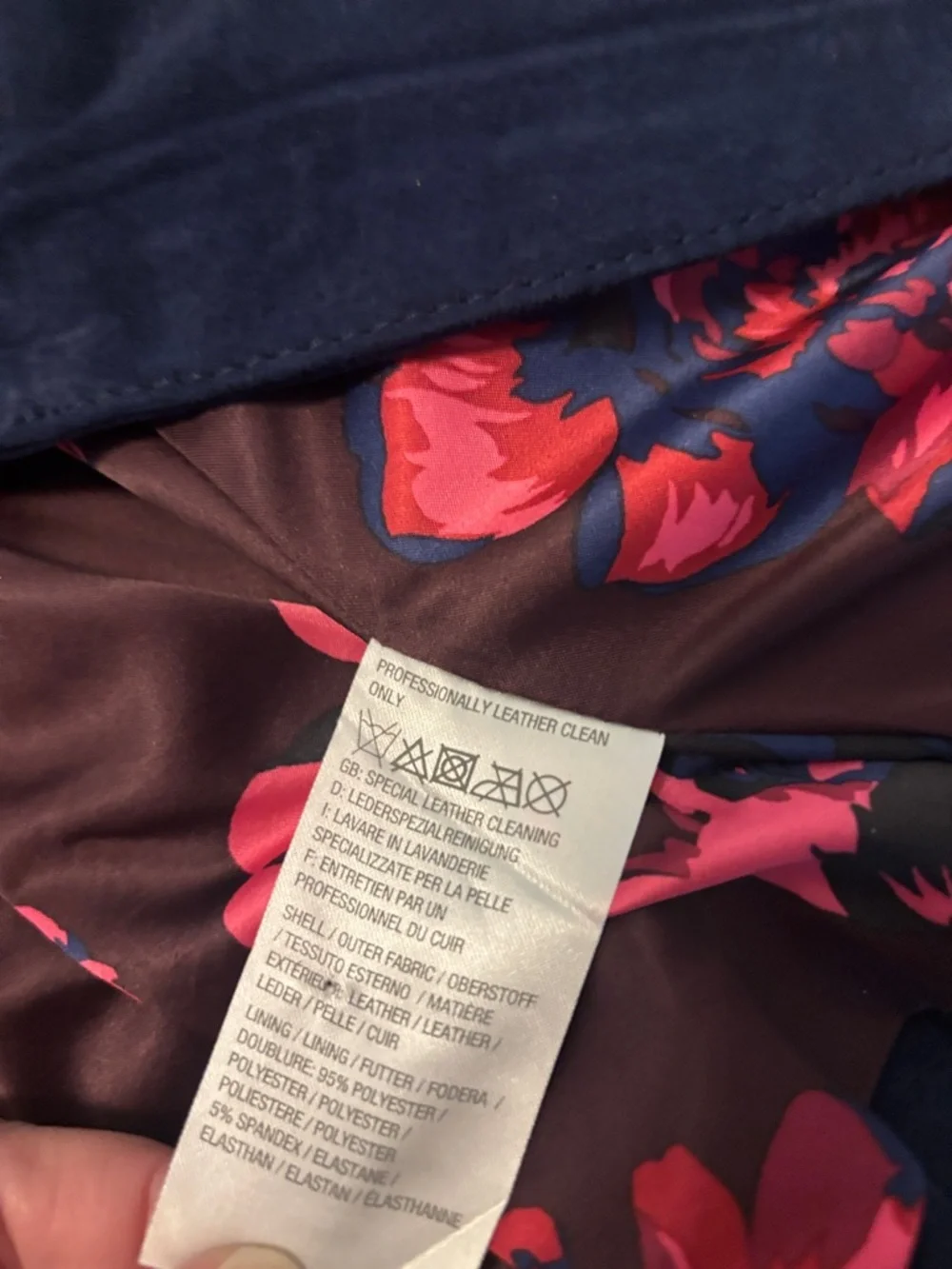 Isaac Mizrahi Navy Suede Leather Floral Lined Moto Jacket Silver Accents NWT - Picture 4 of 11